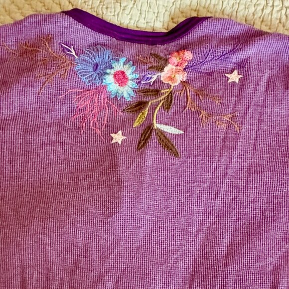 Johnny Was Ulla Raw Seam Henley Thermal Top in Purple XL - Picture 7 of 8